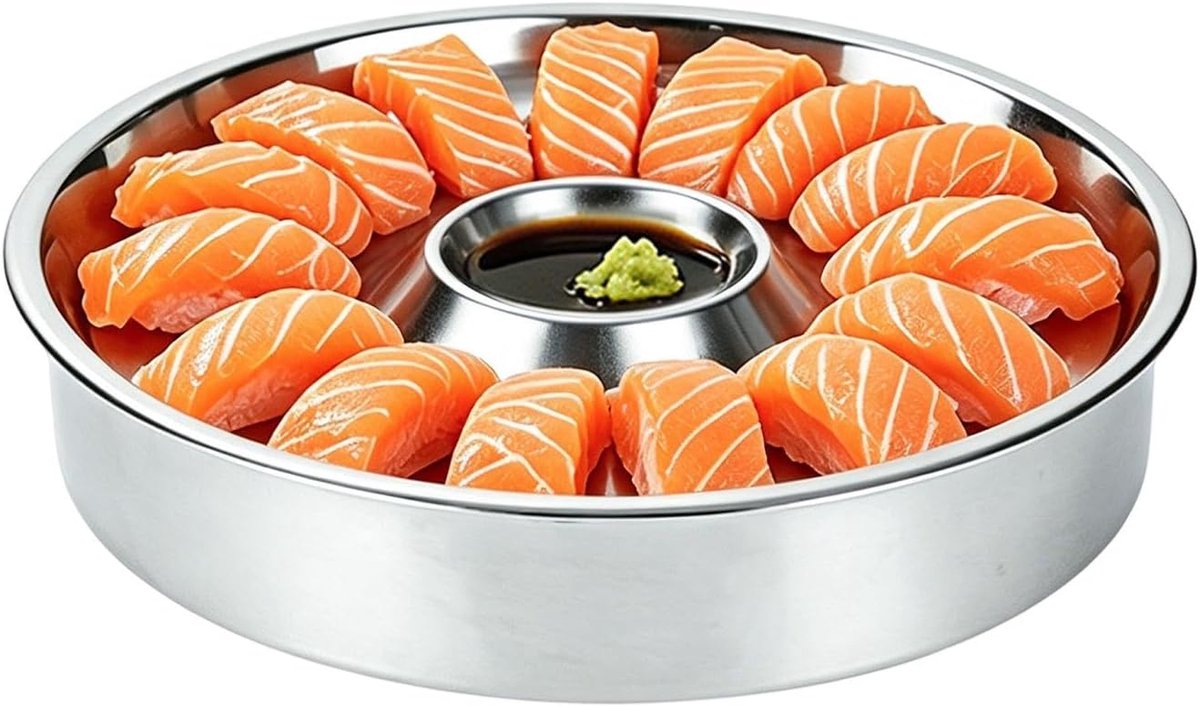 Gekoeld Serveerplateau - Koelplaat Buffet - Hapjes Koel Houden - Met Sausbakjes - 26 cm - Zilver