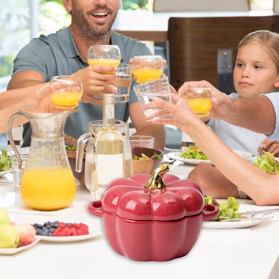 Pompoen Pan - Casserole Kom - Desserts Maken - Uniek Ontwerp - 450 ml Inhoud - Rood — afbeelding 3