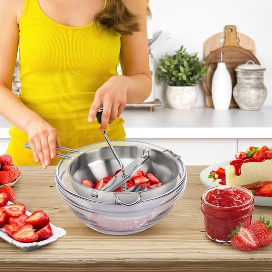 Handmatige Aardappelpers met 3 Schijven en Antislip Handvat voor Groenten, Tomatensaus en Appelmoes, RVS Draaiende Voedselmolen voor Puree en Soepen — afbeelding 5