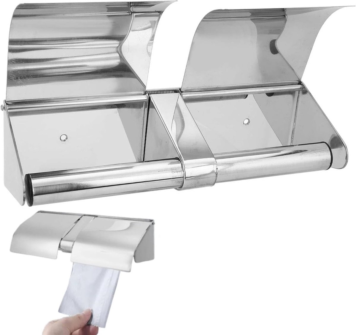 Dubbele Wandmontage Toiletpapierhouder van RVS - Veilig en Praktisch voor Commercieel Gebruik met Sluiting en Deksel