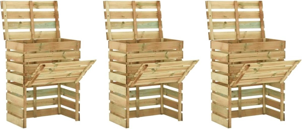 Tuincompostbak - Composteerder set - Afval verwerken - Lameldesign luchtcirculatie - 3 stuks - Houtkleur
