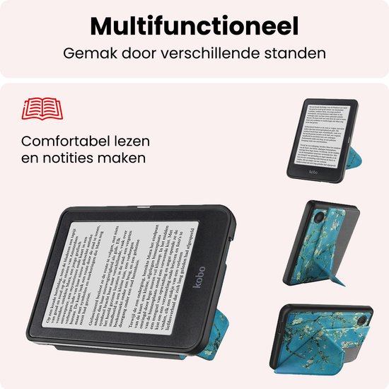 Hoes Geschikt voor Kobo Clara 2E Hoesje Bookcase Cover Book Case Hoes Sleepcover Trifold Met Screenprotector - Bloesem — afbeelding 3
