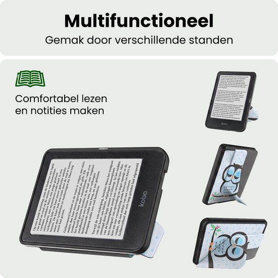 Hoes Geschikt voor Kobo Clara HD Hoesje Bookcase Cover Hoes Trifold - Hoesje Geschikt voor Kobo Clara HD Hoes Cover Case - Uil — afbeelding 3