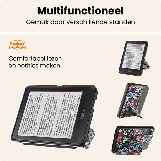Hoesje Geschikt voor Kobo Clara 2E Hoes Book Case Trifold - Hoes Geschikt voor Kobo Clara 2E Hoesje Book Cover Met Screenprotector - Graffity van Hoesje  — afbeelding 3