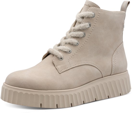 Lichtbruine Tamaris nubuck laars met veters en dikke zool.