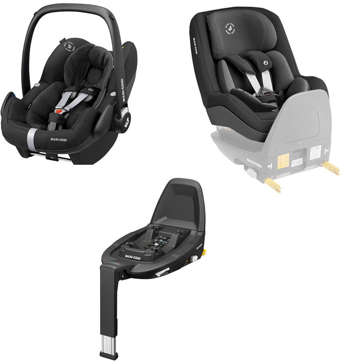 Maxi-Cosi Pebble Pro & Pearl Pro² autostoelen met FamilyFix 3 base bundel - vanaf de geboorte tot 4 jaar, Black