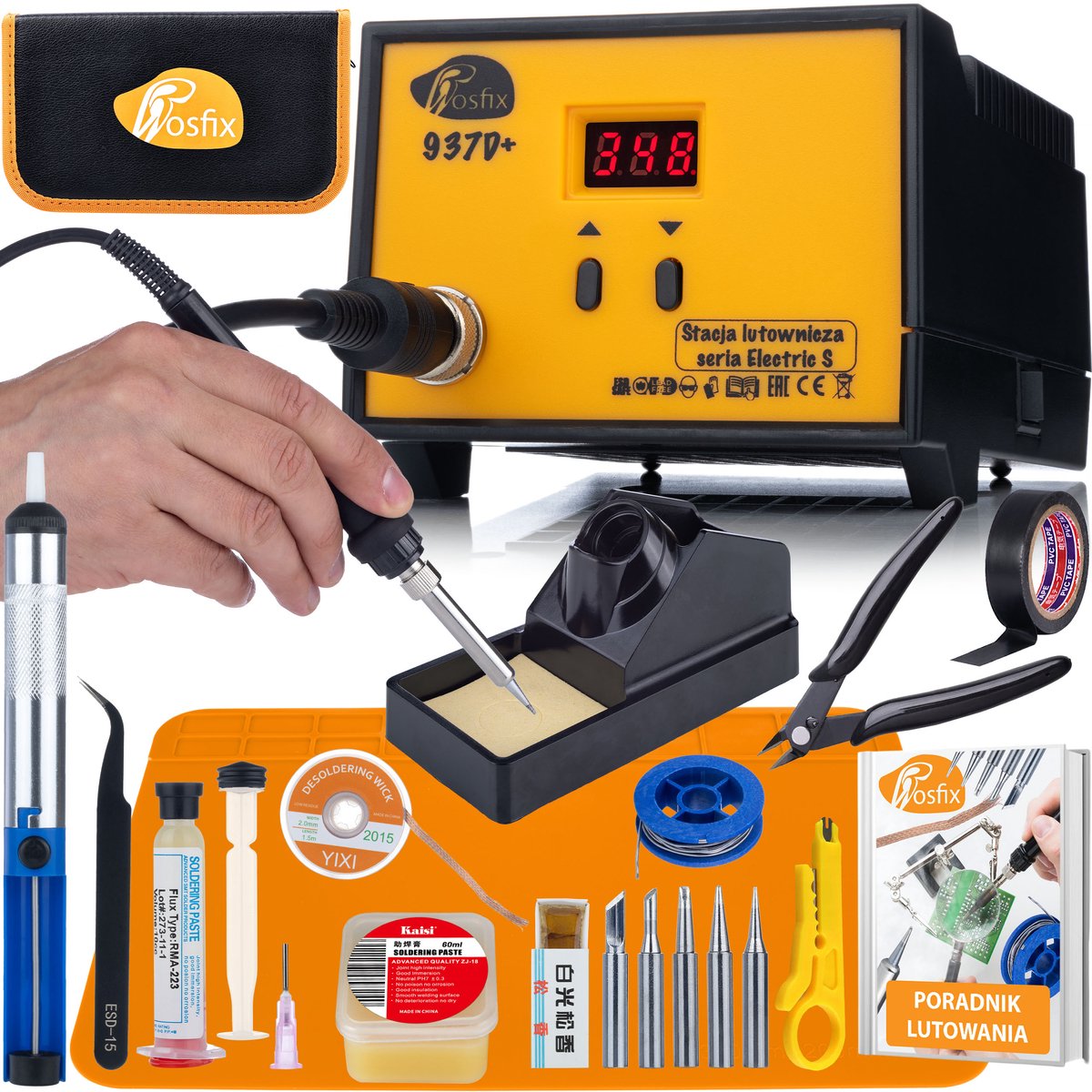 Rosfix Soldeerbout 937D+ Set - 60W LCD, 200–480°C - ESD Safe, Keramische Verwarming