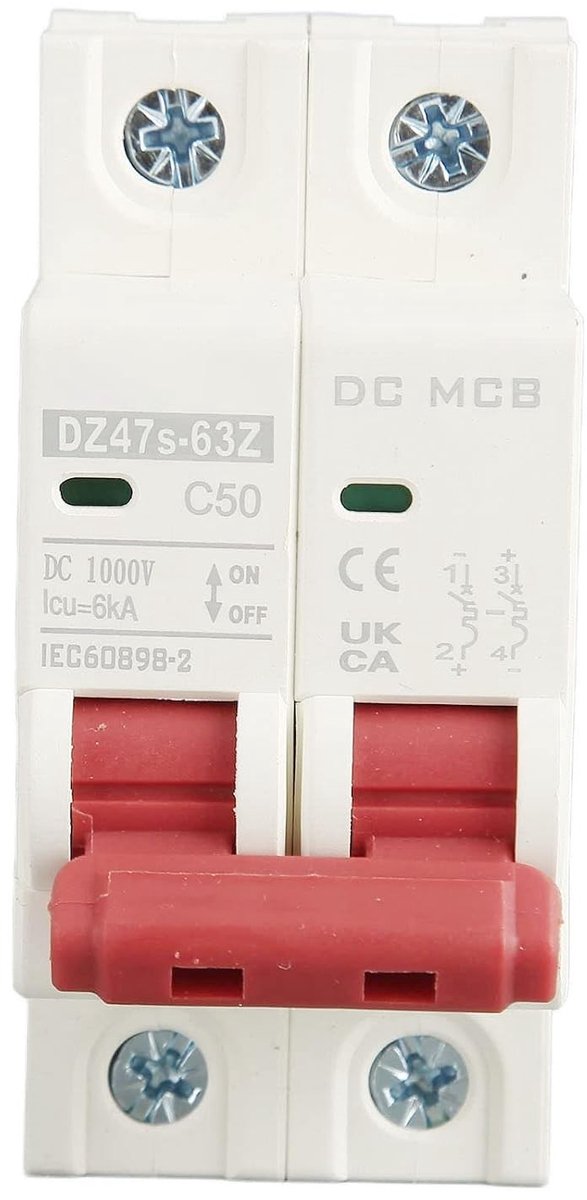 Miniatuur Automatische Zekeringsschakelaar 1000V 50A 2P voor Zonne-energiesystemen, Huishoudelijke Verlichting en Overbelasting Bescherming