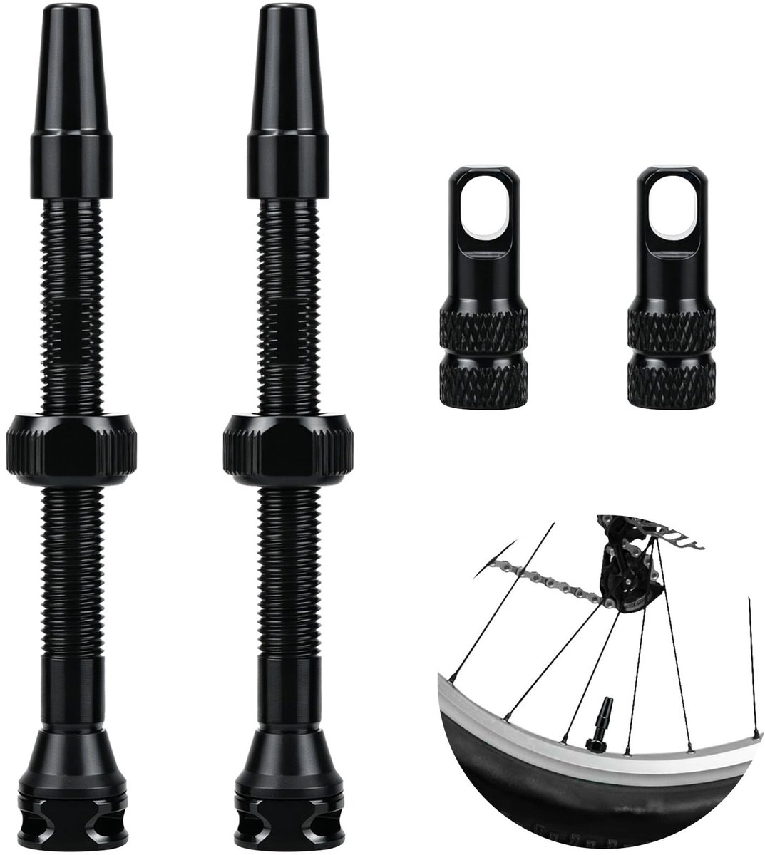 Omgoods - Set van 2 Tubeless Ventielen met Verwijdertool voor Fietsen