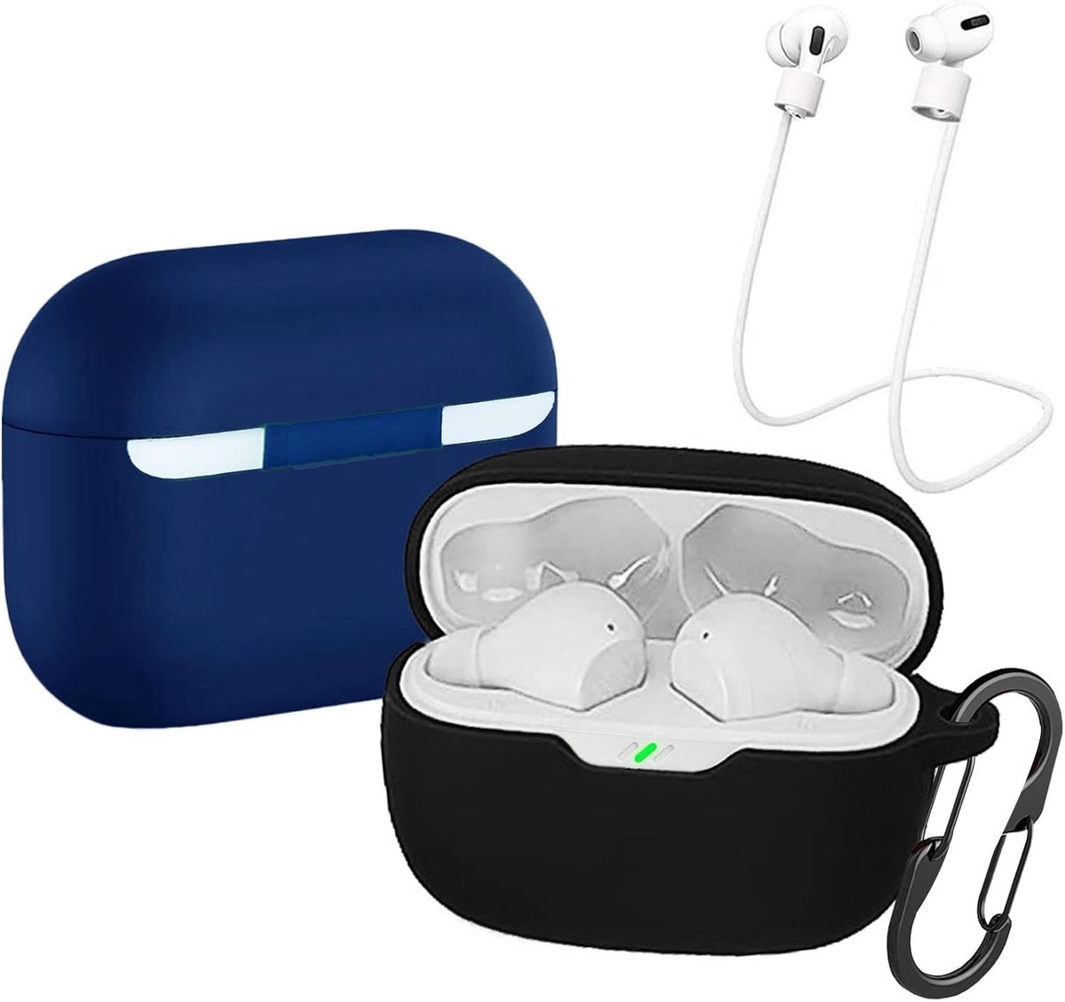 Omgoods - Silicone Hoes voor Draadloze Koptelefoon met Carabiners en Anti-verlies Straps