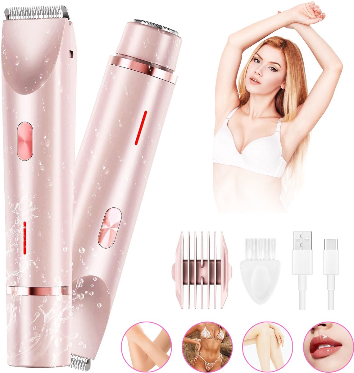 2-In-1 Elektrische Damesscheerapparaat - Pijnloos Scheermes Voor Vrouwen - Bikini Trimmer - Draadloze Nat- En Droogscheerapparaten