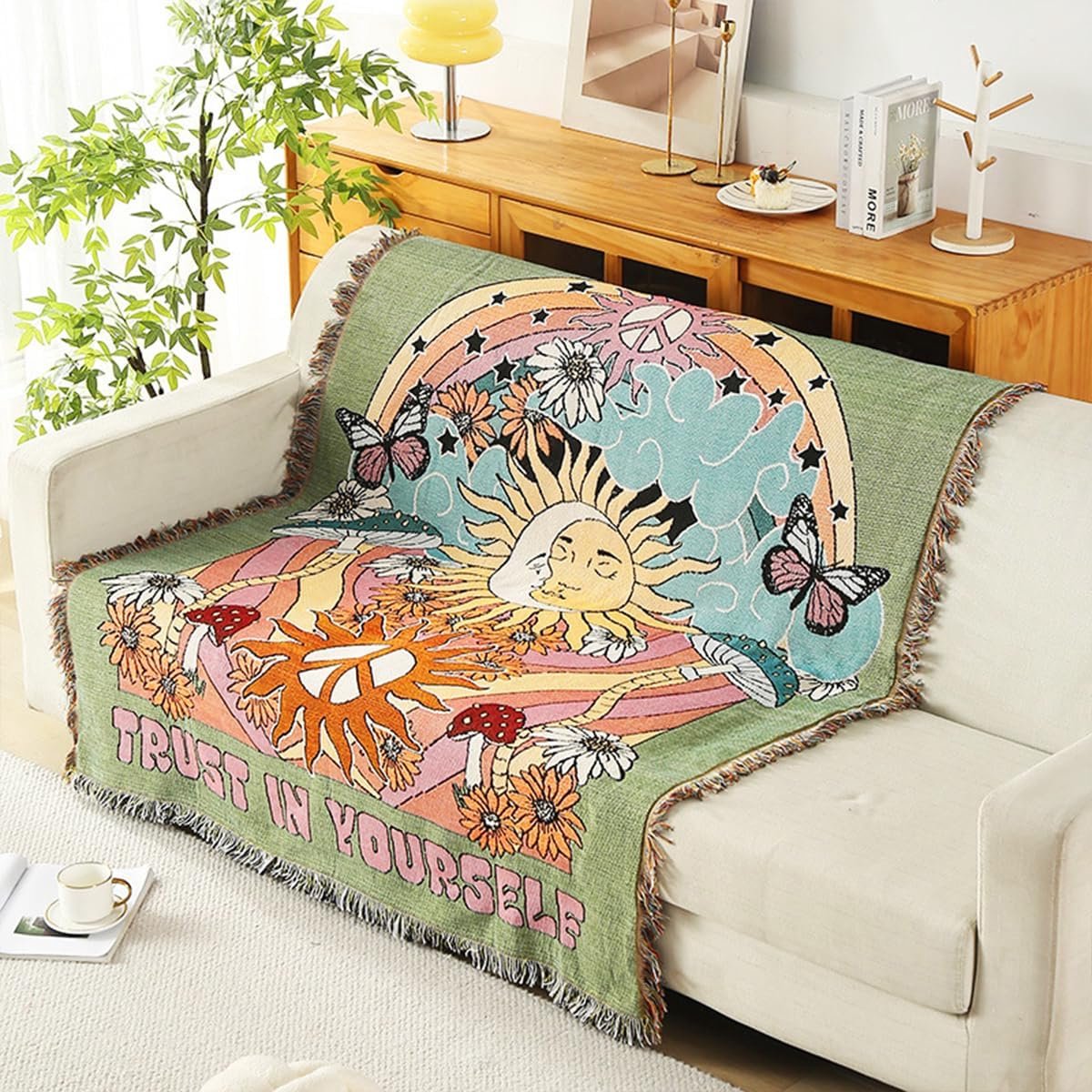 Claoner Boheemse deken - Dubbelzijdig katoen - 160x130cm - Jungle print - Voor bank bed fauteuil camping - Tafelkleed tapijt