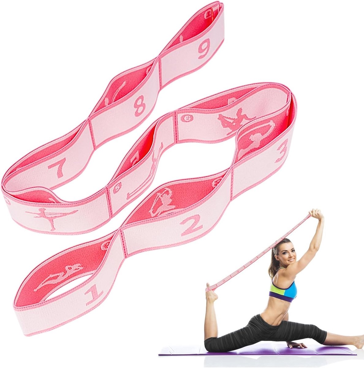Yoga Stretch Band met Lussen, Rekband voor Oefeningen, Ideaal voor Been- en Voetstretching, Duurzaam en Flexibel TPE Materiaal