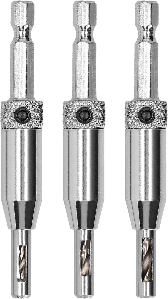 Set van 3 scharnierboren - zelfcentrerend - HSS staal - scharnierboorset - 3-delig - diameter 2 mm - diameter 2 - 8 mm - diameter 3 - 6 mm - centreerboor hout - 1 - 4 inch zeskantige schacht - boorset