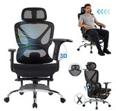 FOXSPORT Ergonomische Bureaustoel - 5D lendensteunsysteem - Armleuningen 4D - Rugleuning 90° tot 135° - tot 115kg Belasting - Bureau stoel voor kantoor, gaming- Zwart