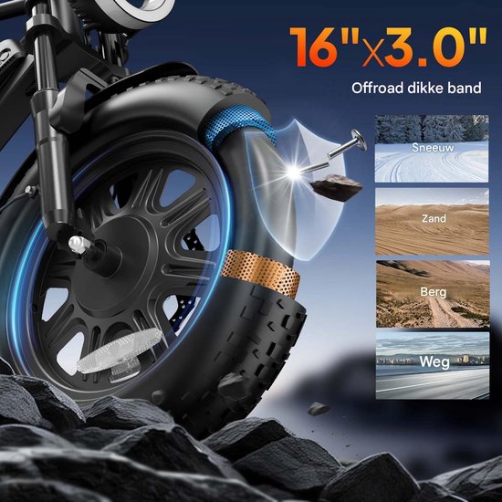 Elektrische Fatbike 16 x 3.0 Inch - 48V 15.6Ah - Tot 110 km Bereik - 250W Motor -Zwart — afbeelding 5