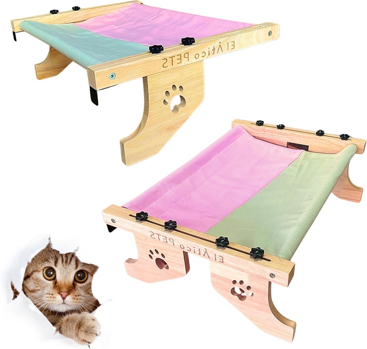 Kattenhangmat - Kattenbed - Ontspanning voor katten - Verstelbaar en veelzijdig - 40 x 30 cm - Grijs/Roze