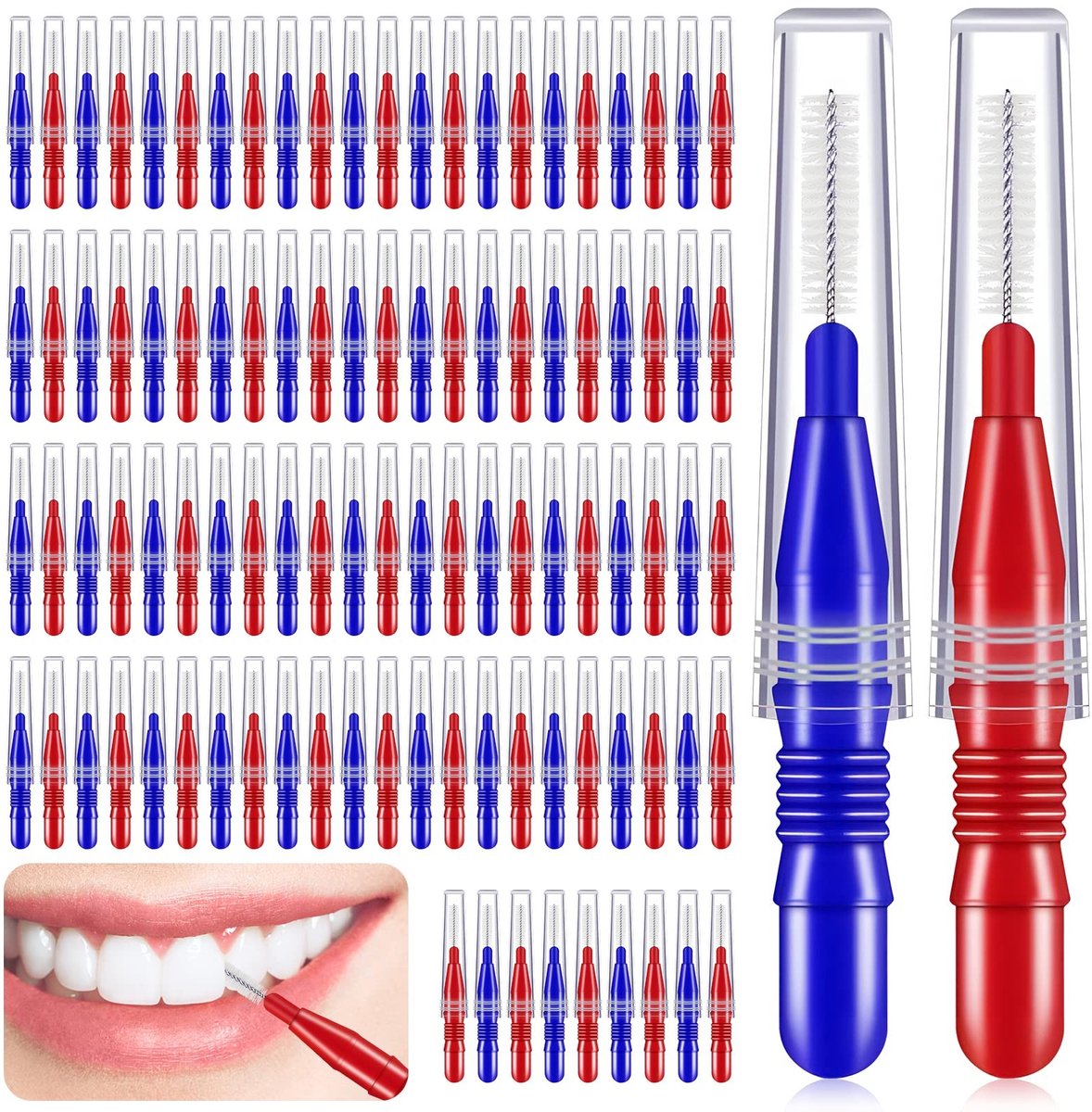 Omgoods - 100 Stuks Interdentale Borstels en Tandstokers Set