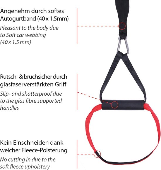 Professionele Slingtrainer - Fitnessband Set - Thuis Krachttraining - Made in Germany - 190-330cm - Rood — afbeelding 5