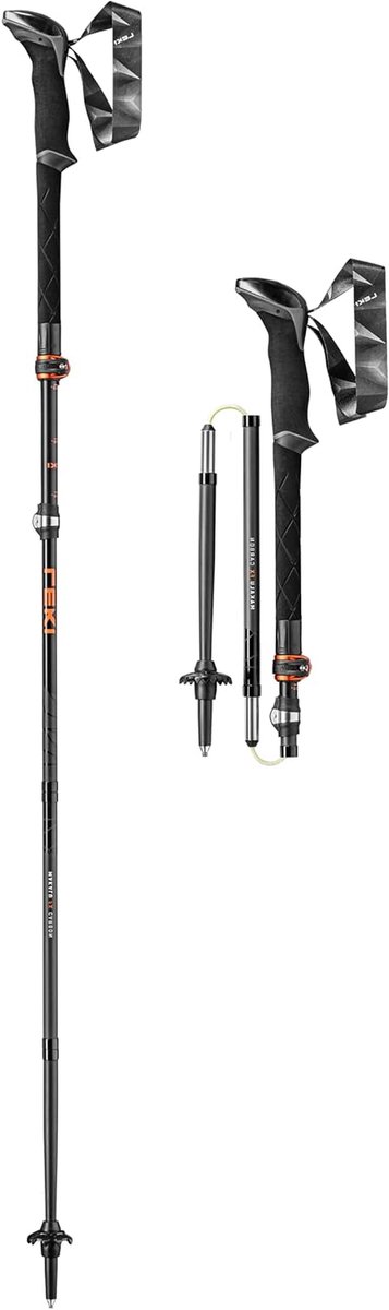 Wandelstokken - Trekkingstokken - Lange wandelingen - Compact opvouwbaar - 110-130 cm - Zwart oranje