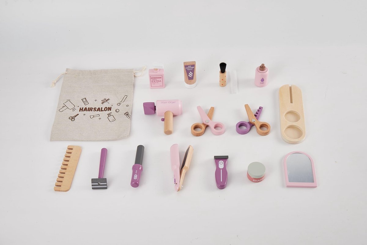 Omgoods - Houten Kappersset voor Kinderen met Make-up Accessoires