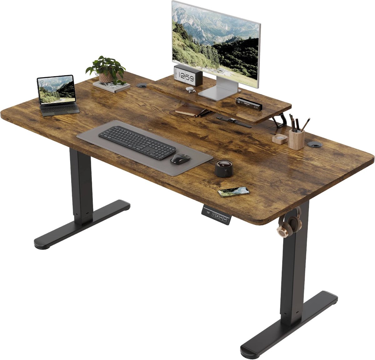 NordHaus In hoogte verstelbaar bureau - Elektrisch bureau - Zit-sta bureau - Elektrische hoogteverstelling - 160 × 70 cm bruin