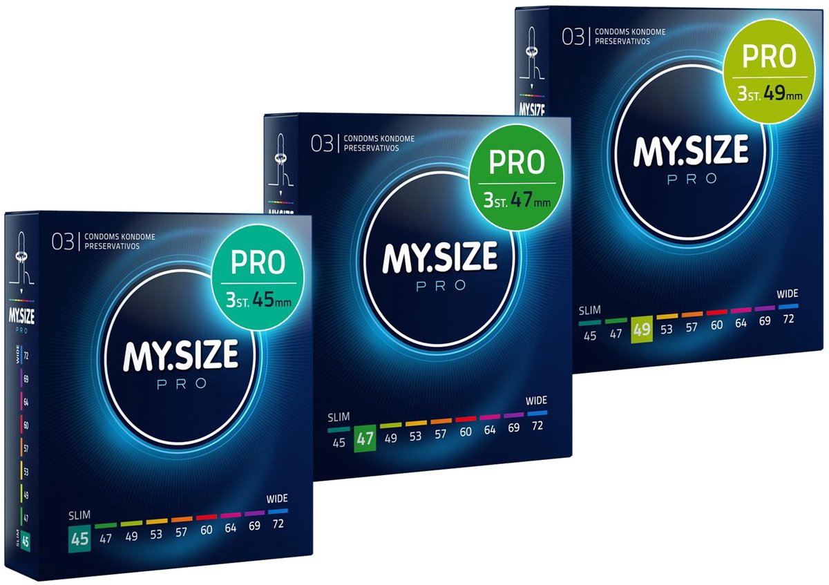 MY.SIZE PRO condoom maat 0,1,2-45,47,49 mm, 3x3 condooms - pasvorm en een geschikte maat voor iedereen