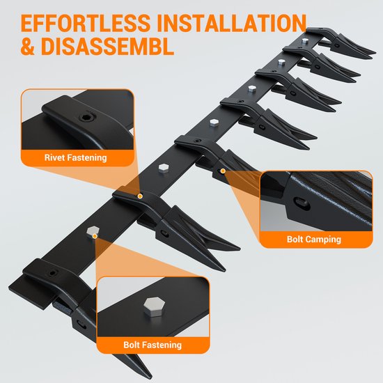 HoerFuriy - Trekkerbak Tandbalk - Boort‑Vrije Montage Tandenset Voor Subcompacte Trekkers - Geschikt Voor Bakrand Tot 1.27cm - Max Belasting 2060KG - 115CM 6 Tanden - Zwart — afbeelding 3