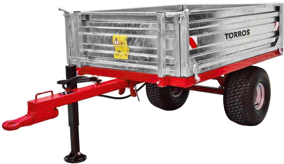 Kipwagen 1000 kg hydraulische kip enkele as bak 1600 x 1100 x 400 mm Torros AHRT100H
