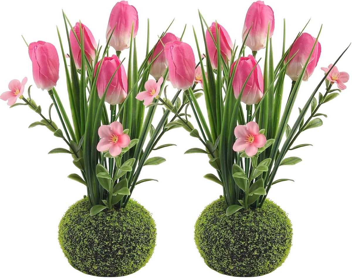 Set van 2 kunsttulpen - Realistische kunstbloemen voor lentedecoratie, tafeldecoratie en balkonplanten
