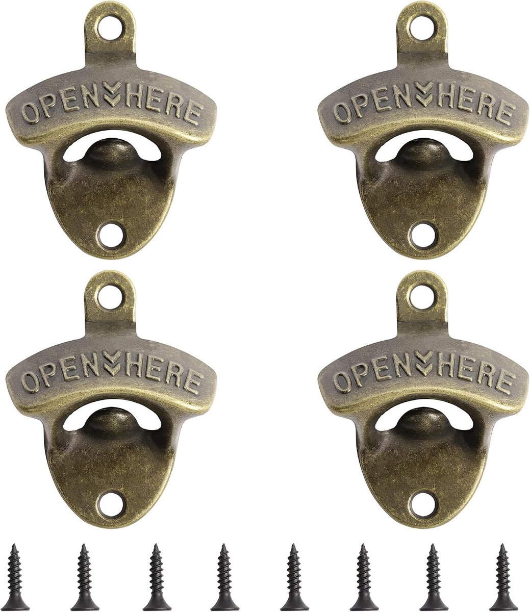 Wandmontage Flesopener - Brons - 6,3 x 7,8 x 2,45 cm - Vintage Koper met Schroeven - Voor Huis, Tuin, Bar en KTV