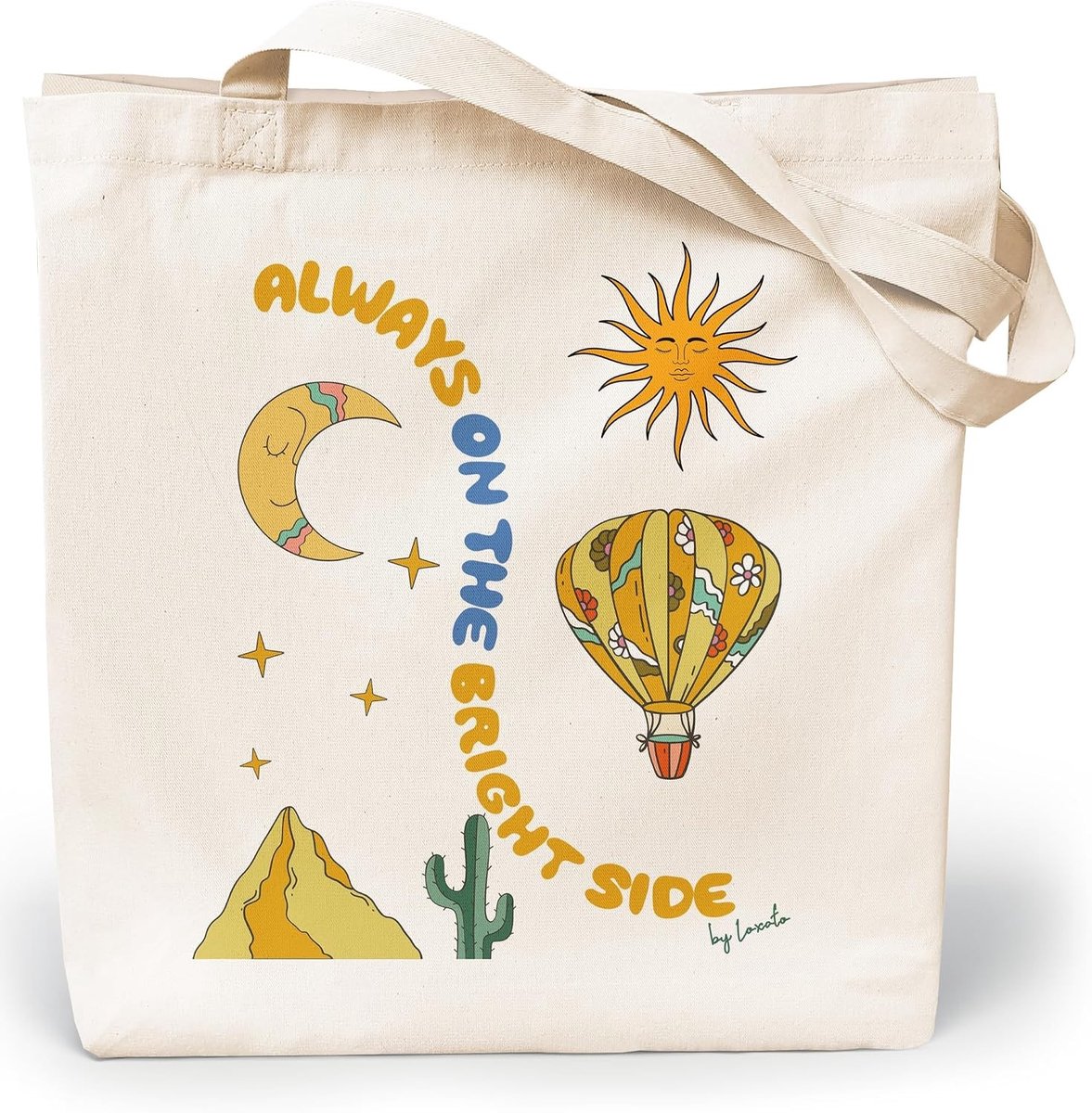 Stoffen Tas Bedrukt - Multikleur - 35 x 42 x 8 cm - Katoenen Canvas Draagtas met Lange Hengsels - Voor Boodschappen