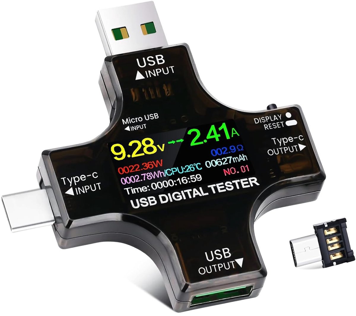 USB Power Meter Tester - USB Tester - Meet Spanning en Stroom - Digitale Multimeter met Kleurenweergave - Voor USB- en Type C-apparaten