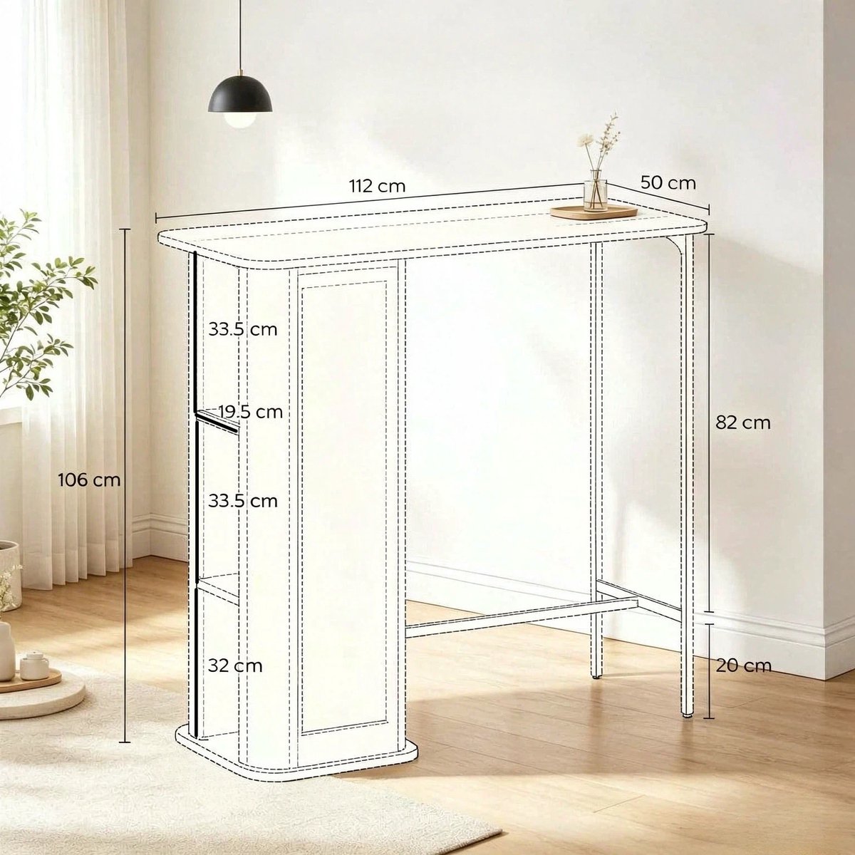 COVREO Bartafel 112x50x106 cm eiken zwart MDF met metalen poten, met opbergrekken Oak