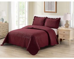 Sprei Set - Bedsprei Dekenset - Slaapkamer Decoratie - Luxe Reliëf Design - Full/Queen 3-delig - Bordeaux