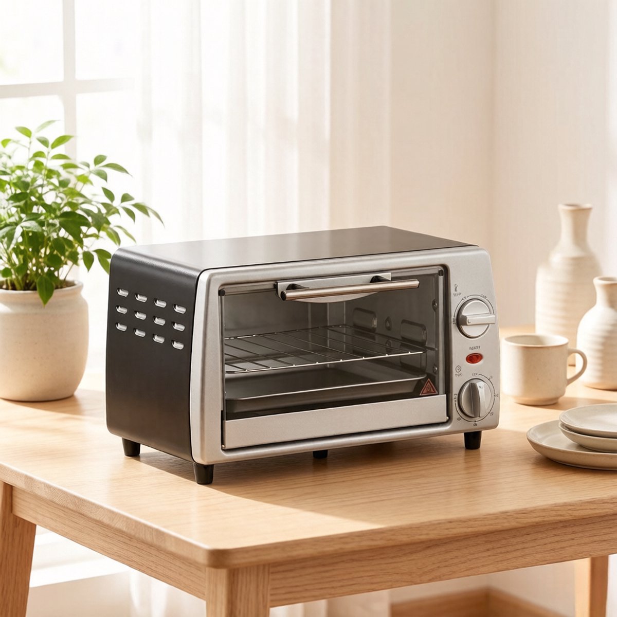 COVREO Mini-oven 36,5 x 26 x 22 cm zilver, 10 liter met timer en glazen deur