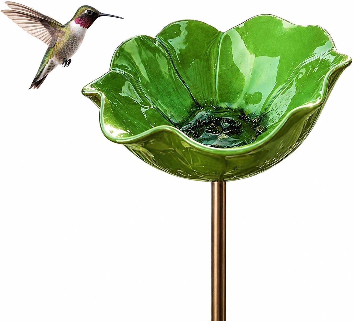Vogelbad voor de tuin – Drinkplaats voor insecten – Bijenbad – Bloemmotief – Terrasdecoratie – Metalen bloem – Diameter 15 cm – Groen
