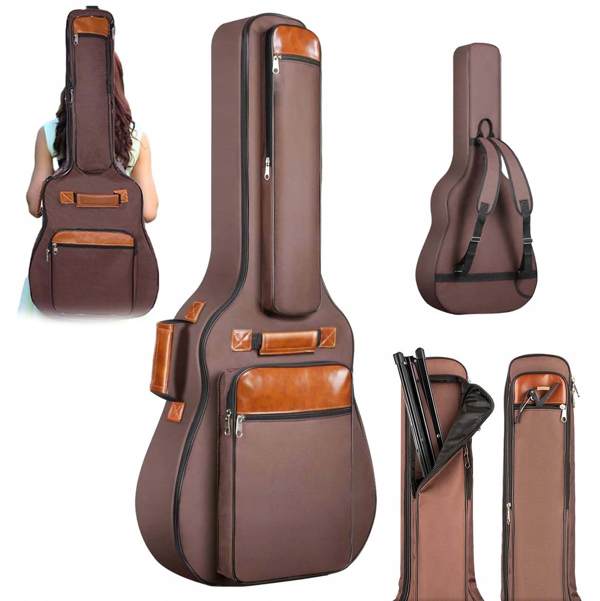 Gevoerde Gitaartas - Beschermhoes Gitaar - Draagbaar Gitaarhoes - 107 cm - 12 cm Dik - 40/41/42 inch - Waterdicht - Meerdere Vakken - Rubberen Bodem - Voor Akoestische Gitaar & Klassieke Gitaar - Gitaar Accessoires