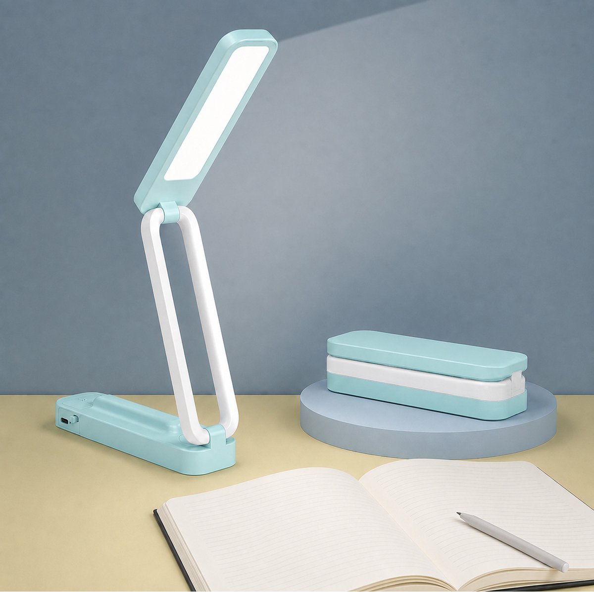 Oplaadbare LED Leeslamp - Opvouwbaar - Oogvriendelijk & Anti-Blauw Licht - voor Studie & Bedside - Blauw - 1 Stuk
