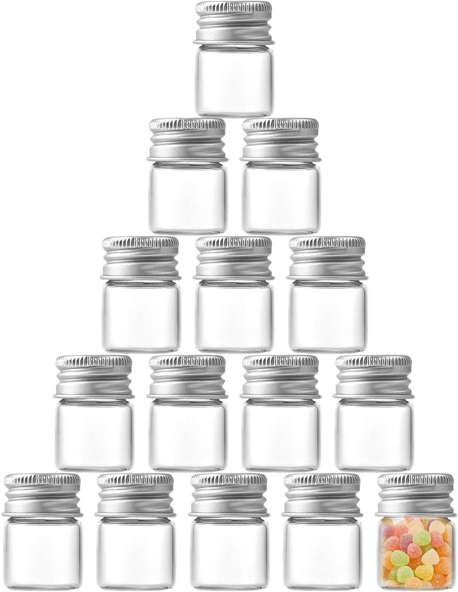 15 glazen proefflesjes - kleine potjes met deksels - proefflesjes van 5 ml - reageerbuisjes met schroefdop - lege glazen cosmeticaverpakkingen voor vloeibare monsters en specerijen