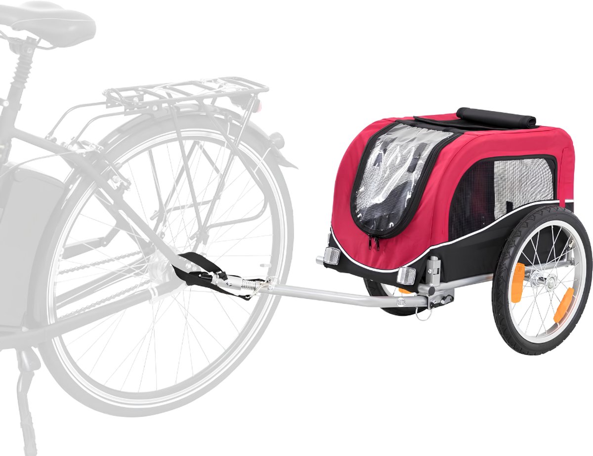 Lìon® Hondenfietskar - Universele Fietskoppeling - Opvouwbare Winkelwagen - Rood/Zwart - 118cm x 54cm x 60cm