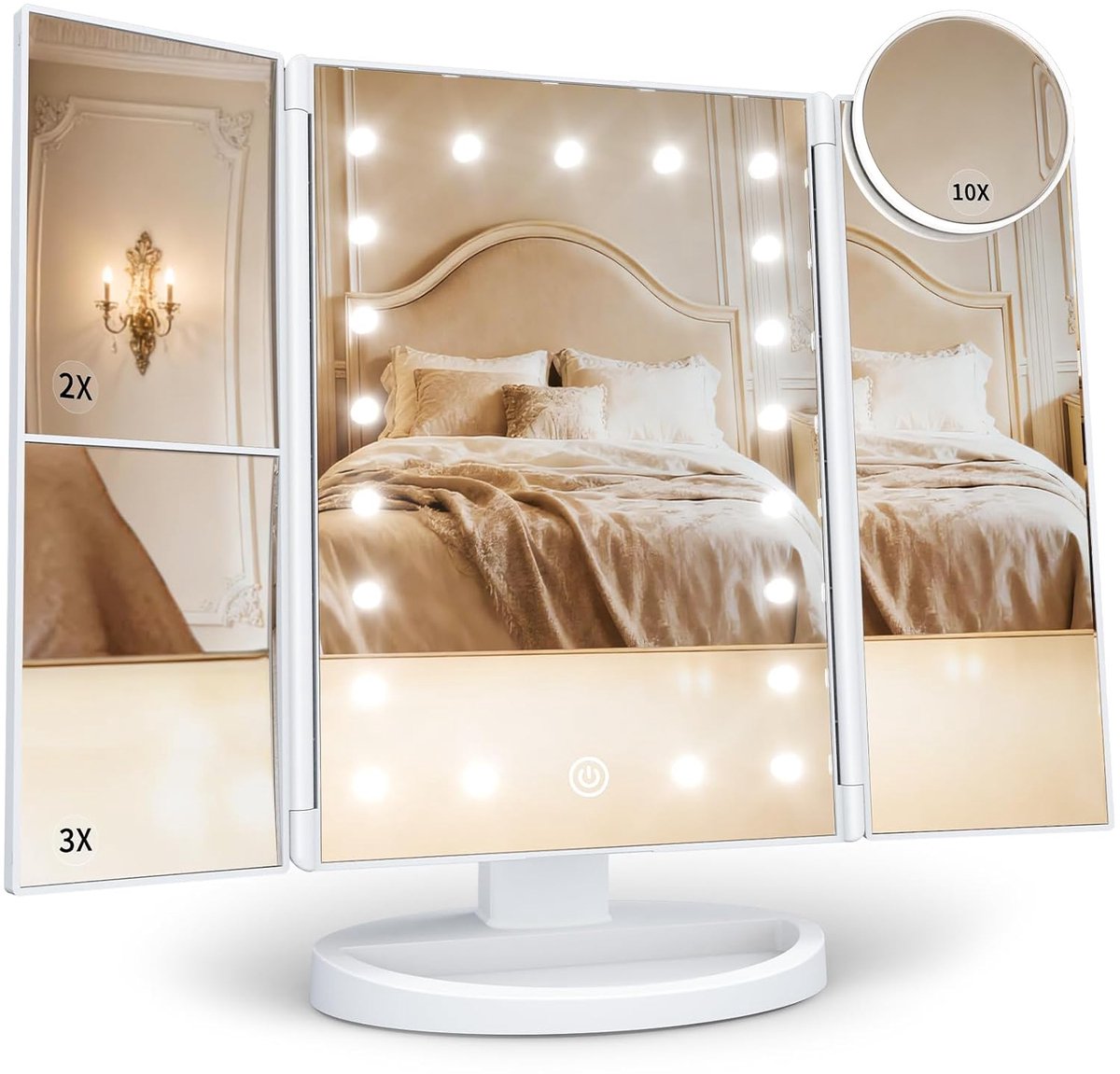 Make-Up Spiegel met LED Verlichting - Tafelspiegel - Draadloos - Dimbaar - Reisspiegel