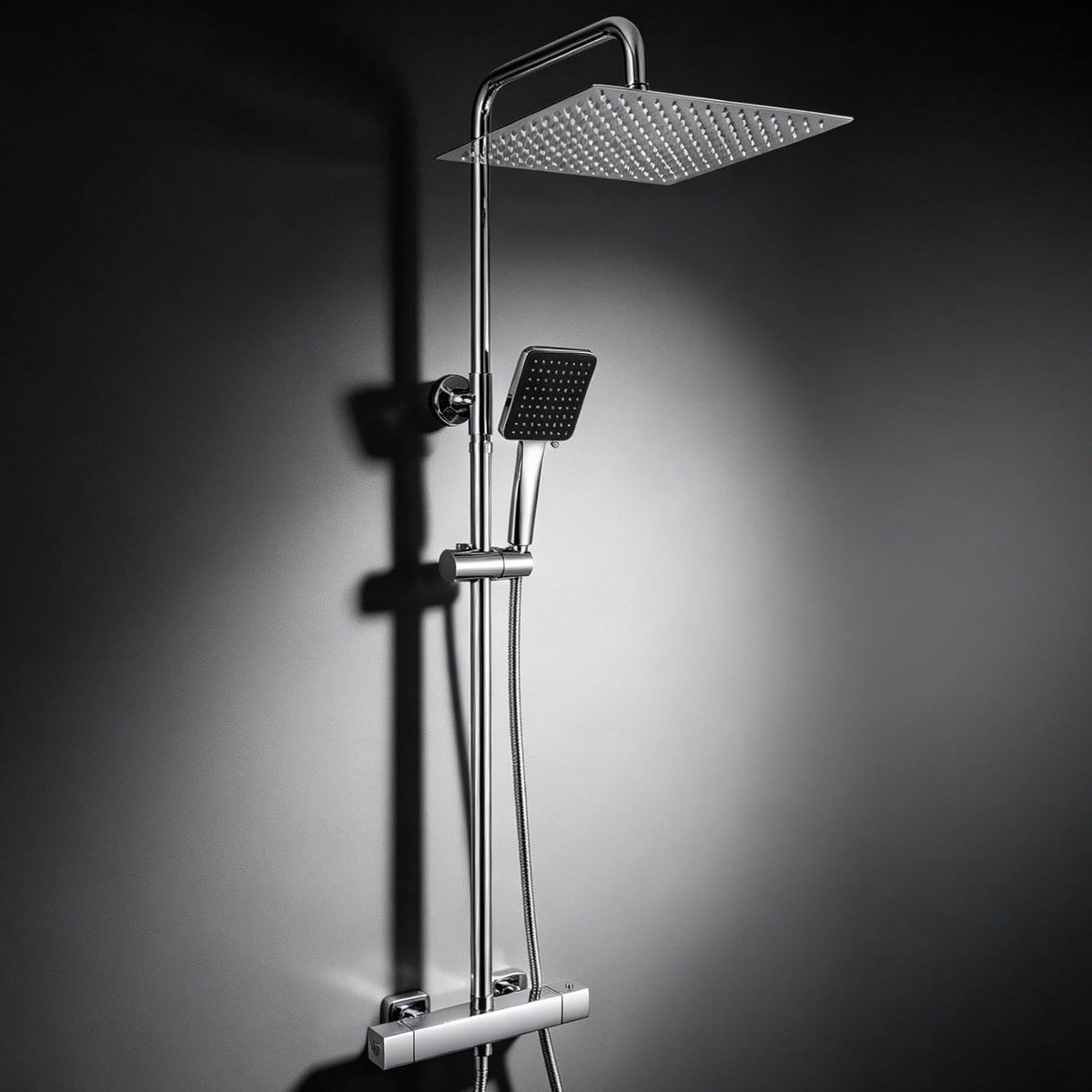 Auralum Max Douchesysteem - Doucheset Met Thermostaatkraan - Regendouche Ø 30 CM - 6 functies Handdouche - Met Thermostatische Mengkraan - Vierkante Design - Regendoucheset - Waterbesparend - Chroom