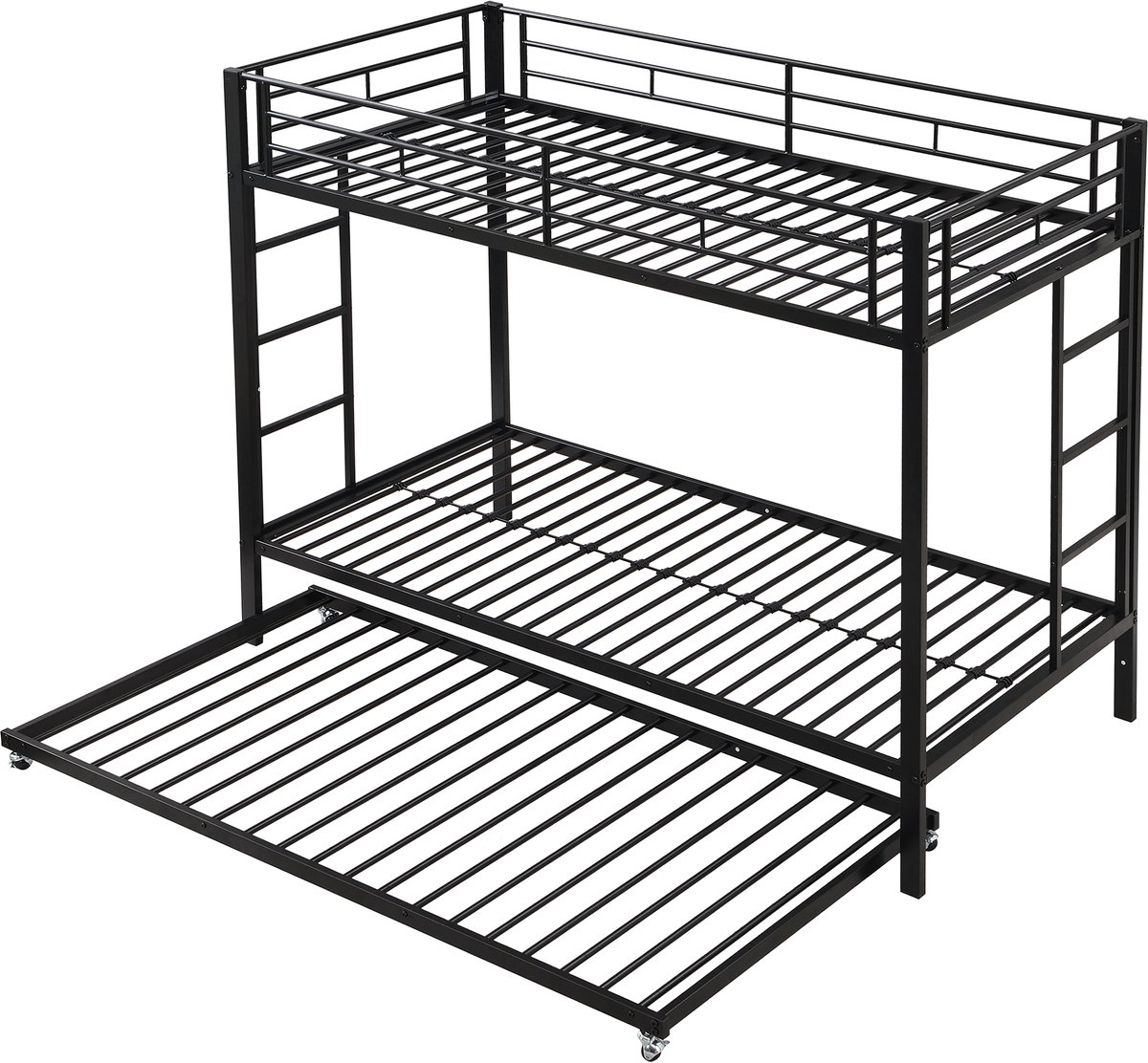Merax Stapelbed 90x200 cm - kinderbed met uitschuifbaar bed - hoge reling - zwart