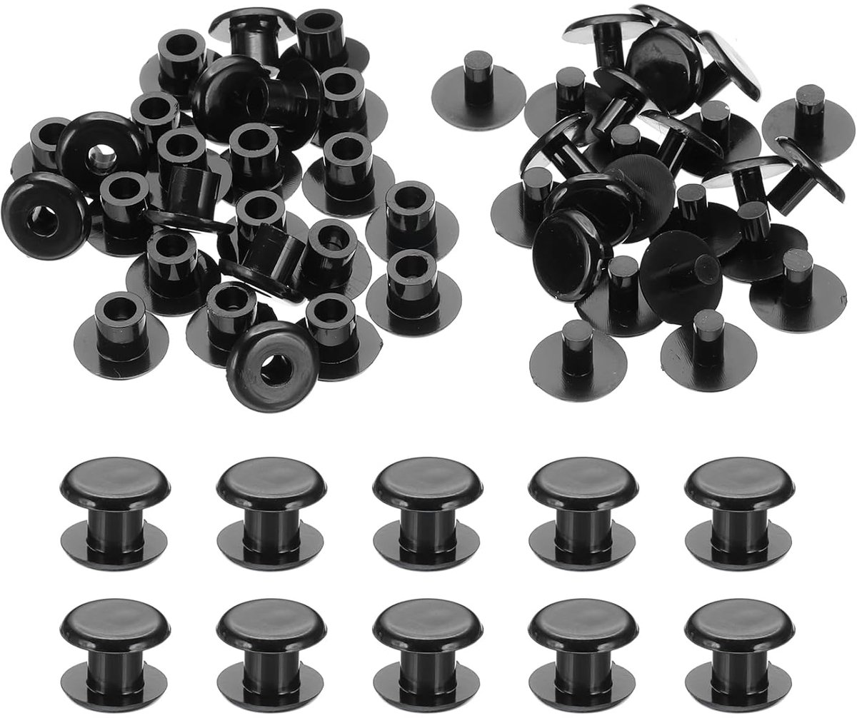 M5 x 5 mm kunststof bindpalen, 24 sets kunststof Chicago schroeven bindingsschroef klinknagels drukknop voor leer scrapbook fotoalbums, zwart