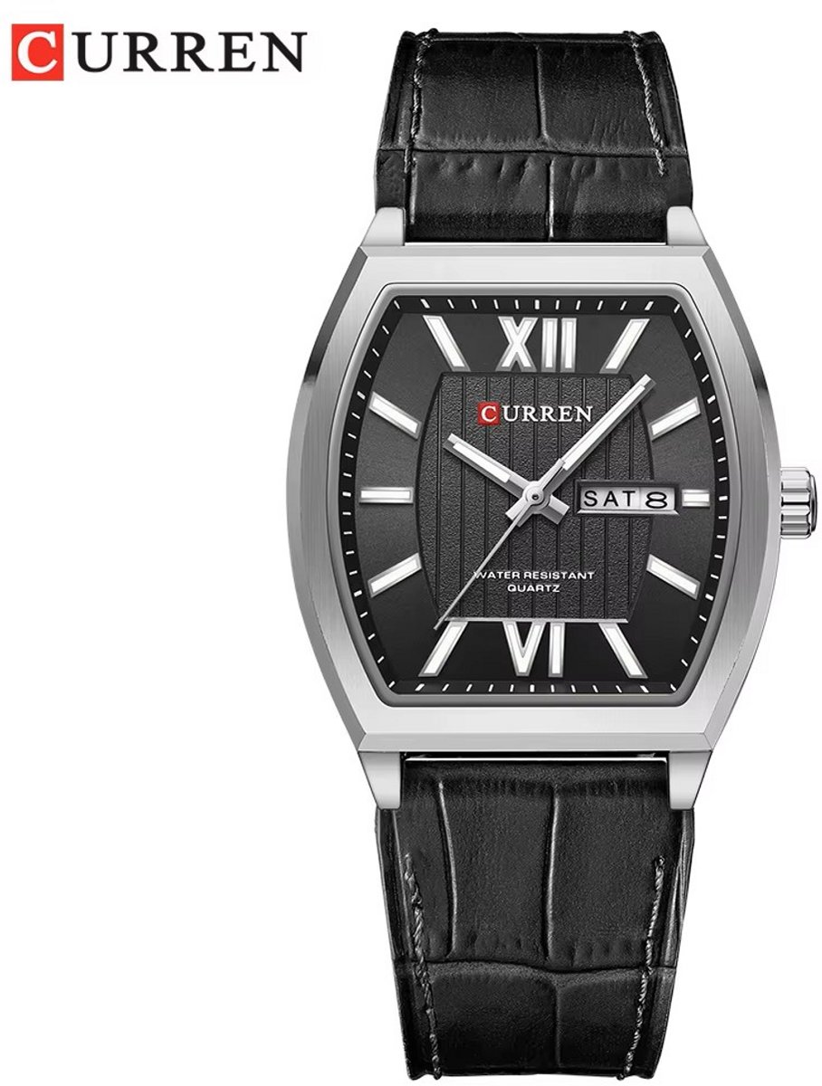 herenhorloge curren classic met zwarte band met quartz uurwerkhoge kwaliteit, luxe, eenvoudig horloge voor dagelijks gebruik, leren band.