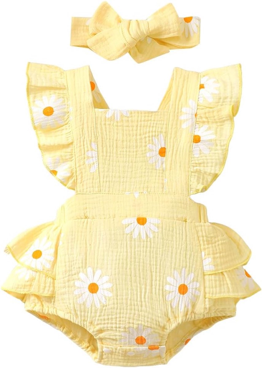 Meisjes kleding ruches mouwen madeliefjes outfits hoofdband basics voor pasgeborenen bovenstukken sets