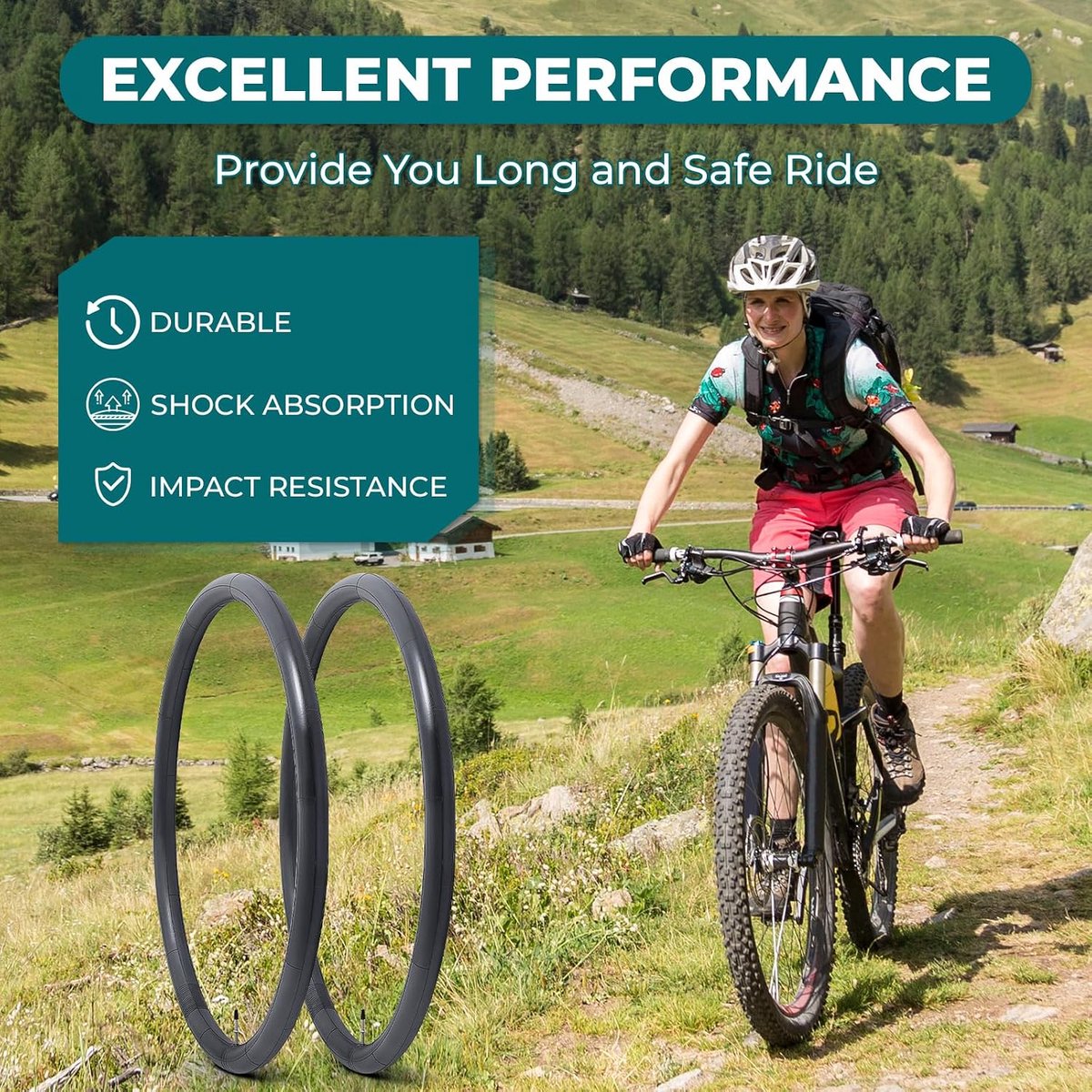 2 stuks fietsbinnenband 27,5 inch 27,5 x 2,125/2,25/2,30/2,35/2,40 met FV48 mm Valve Presta-ventiel, 52/62-584 binnenband, compatibel met straat/city-bike/mountainbike