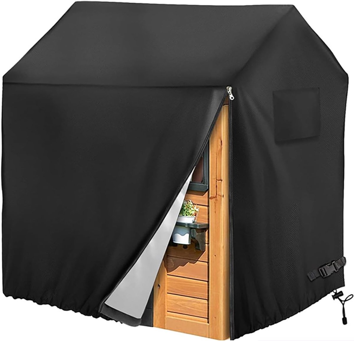Houten kappen voor kinderen, kinderhuizen, 420D Oxford-weefsel, waterdicht, uv-bescherming, met koord en ritssluiting (145 x 145 x 160 cm, zwart)