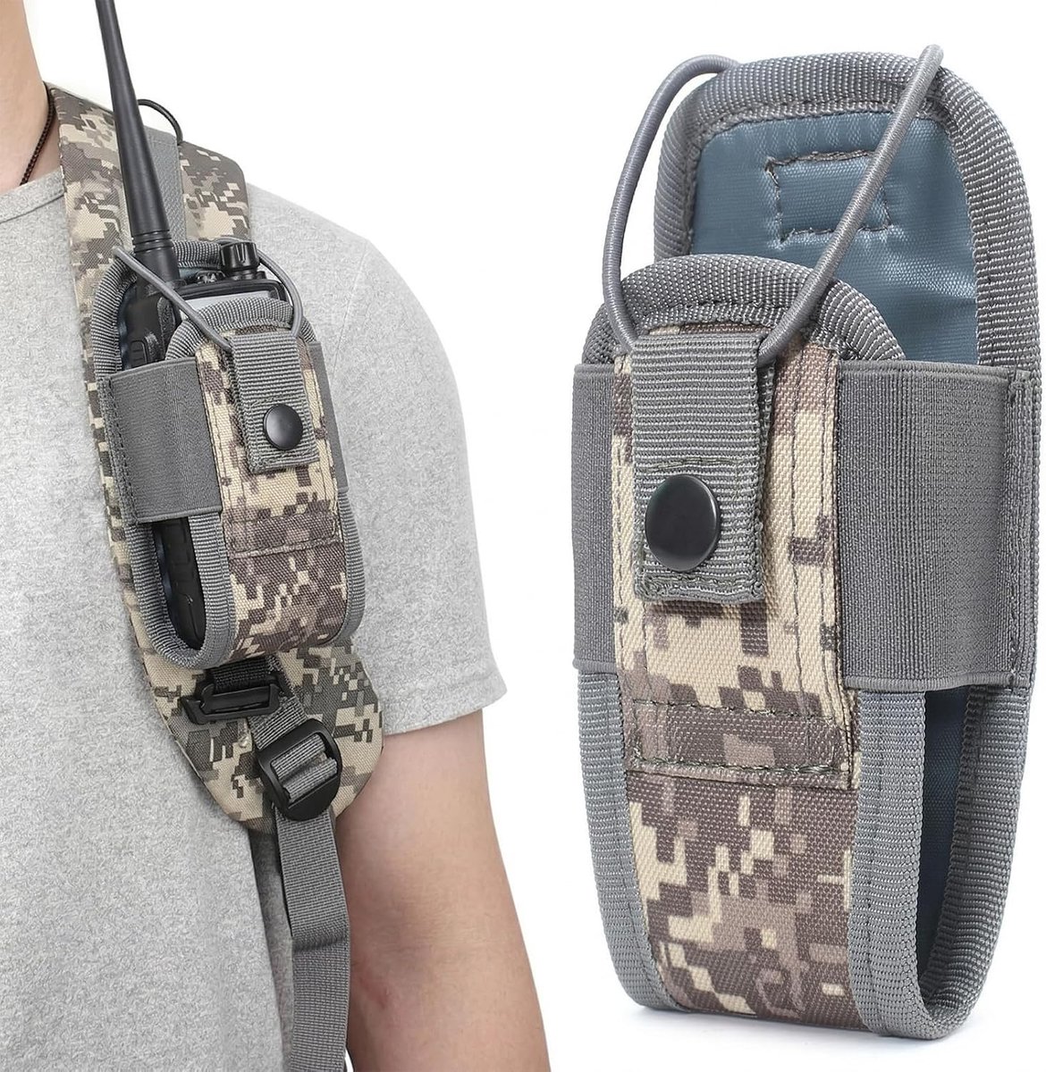 1 stuk radiohouder, radio-riemtas, radiohouder, walkietalkie pouch case, beschermhoes cover voor walkietalkie, voor jachtgordel intercomtas, grijs camouflage